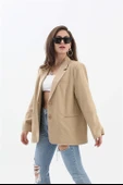 Kadın Kruvaze Yaka Oversize Blazer Ceket - Vizon thumbnail 1