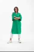 Arkası Baskılı Püsküllü Kimono - Yeşil thumbnail 1