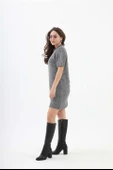 Kısa Kol Kırçıllı Triko Elbise - Siyah-Ekru thumbnail 4