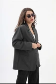 Kadın Kruvaze Yaka Oversize Blazer Ceket - Antrasit - 4