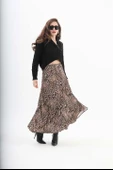 Leopar Desenli Parçalı Saten Etek - Siyah thumbnail 3