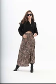 Leopar Desenli Parçalı Saten Etek - Siyah thumbnail 2
