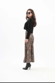 Leopar Desenli Parçalı Saten Etek - Siyah thumbnail 5