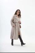 Beli Kuşaklı Allerli  Apoletli Trençkot - Taş thumbnail 2