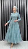 24Y4581 HENNİN ABİYE ELBİSE TAŞ İŞLEMELİ TÜL KATLI - 3