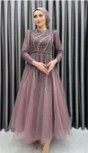 24Y4581 HENNİN ABİYE ELBİSE TAŞ İŞLEMELİ TÜL KATLI - 5
