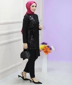 24Y7806 TAKIM TUNİK PANTOLON PUL İŞLEMELİ YANDAN BAĞLAMALI - 4