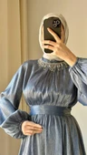 24Y3283 ELBİSE JAN JAN YAKA TAŞ DETAY BEL LASTİKLİ - 2