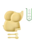 JOJOBEBEK Vakumlu Silikon Mama Tabağı, Altı Vakumlu Mama Tabak, Silikon Kaşık, Çatal / Sarı - 1
