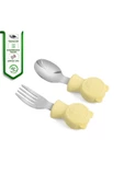 JOJOBEBEK Çocuk Silikon Saplı Paslanmaz Çelik Uçlu Çatal Ve Kaşık, Saklama Kutusu (SARI) - 5