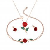 925 Ayar Gümüş Zirkon Taşlı Gül Tasarım Kolye Küpe Bileklik Seti - 1