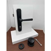 Osmanlı Mat Siyah Çelik Kapı Kolu Sağ Basar Tek Yön + Tokmak Ve Alt Rozeti (Kilit Hariçtir) thumbnail 4