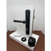 Osmanlı Mat Siyah Çelik Kapı Kolu Sol Basar + Tokmak Ve Alt Rozeti (Kilit Hariçtir) thumbnail 1