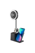 S-LINK SL-M9055 Siyah TypeC 10W Kablosuz Şarj Cihazı Fanlı Kalemlikli Masa Lambası - 2