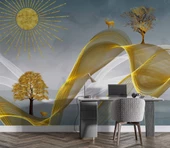 3 Boyutlu Altın Manzaralı Duvar Kağıdı thumbnail 4