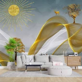 3 Boyutlu Altın Manzaralı Duvar Kağıdı thumbnail 1