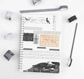 Vintage Washi Tape Bant Siyah Beyaz Yapışkanlı Maskeleme Kağıdı Desenli bant 10 lu -Eski Bina Harita - 6