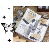 Vintage Washi Tape Bant Siyah Beyaz Yapışkanlı Maskeleme Kağıdı Desenli bant 10 lu -Eski Bina Harita - 4