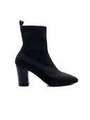 Potinonline K804 Kadın Streç Sivri Burun Kalın Topuk Siyah Dalgıç Bot - 1