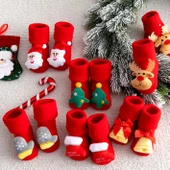 Yılbaşı Temalı Ponpon Detaylı Bebek Havlu Çorap S Beden (Model 2) - 6