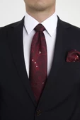 Brianze Bordo Beyaz Şal Motif Desen Kravat Mendil Set thumbnail 1