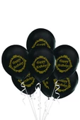 Altın Happy Birthday Baskılı Siyah Lateks Balon 10'lu - 2