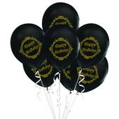 Altın Happy Birthday Baskılı Siyah Lateks Balon 10'lu - 1