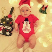 Yılbaşı Noel (CHRİSTMAS) Temalı Organik Bebek Body Şapka Takımı 9-12 Aylık - 1