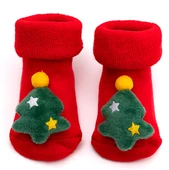 Yılbaşı Temalı Ponpon Detaylı Bebek Havlu Çorap S Beden (Model 2) - 3