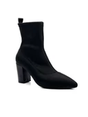 Potinonline K804 Kadın Streç Sivri Burun Kalın Topuk Siyah Dalgıç Bot - 2