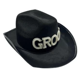 Siyah Groom Damat Taşlı Lüx Kovboy Şapka thumbnail 2