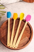 4'lü Yanmaz Yapışmaz Renkli Silikon Başlıklı Ahşap Spatula Seti - 1