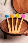 4'lü Yanmaz Yapışmaz Renkli Silikon Başlıklı Ahşap Spatula Seti - 2