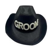 Siyah Groom Damat Taşlı Lüx Kovboy Şapka thumbnail 1
