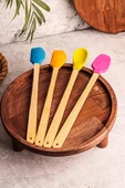 4'lü Yanmaz Yapışmaz Renkli Silikon Başlıklı Ahşap Spatula Seti - 4