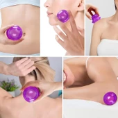 Lüx Vakumlu Silikon Masaj Kupa Seti Selülit & Hacamat Kupası 4'lü Set Mor Renk - 3