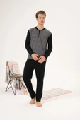 Estiva 24403 Büyük Beden Erkek Kışlık Düğmeli Yaka Jakarlı İnterlok Pijama Takımı - 7