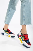 Kadın Spor Ayakkabı Beyaz Streç Süet Çok Renkli Kalın Taban thumbnail 2
