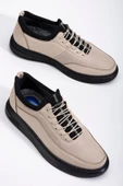Hakiki Deri Ortopedik Erkek Günlük Ayakkabı Bej Streç Elastik Bağcıklı thumbnail 1