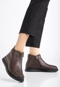 Hakiki Deri Ortopedik Kadın Bot Kahve Troklu Düz Taban thumbnail 2