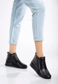 Hakiki Deri Ortopedik Kadın Bot Siyah 2 Fermuarlı Dolgu Tabanlı thumbnail 2