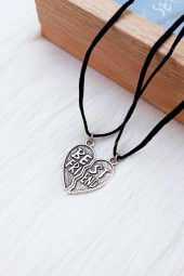 Gri Kalp Best Friends İkili Deri İpli Metal Hediyelik Kolye Takı - 2
