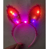 Fuşya Dantelli Işıklı Tavşan Kulak Taç thumbnail 2