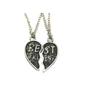 Gri Kalp Best Friends İkili Zincirli Metal Hediyelik Kolye Takı - 1