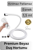 Premium 1,5 mt Beyaz 360 Derece Dönebilen Kıvrılmayan Esnek Yumuşak Silikon Patlamaz Duş Hortumları - 1