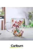 Özel El Yapımı Sıcak Soğuk Dayanıklı Süslü Organik Çiçekli Borosilikat Cam Handmade Bardak 250ml - 3