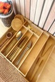 Bambu Çekmece İçi Kaşıklık 5 Ve 7 Bölmeli %100 Doğal Bambu Ayarlanabilir Kaşıklık - 6