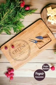Gourmet Cheese Peynir Sunum Tahtası 3 Bıçaklı Naturel Bambu Kahvaltı Servis Sunum Yemek Tabağı - 1