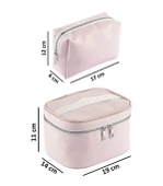Seyahat Makyaj Organizeri Çok Fonksiyonlu Kozmetik Çantası Suni Deri - 2'li Set Açık Pembe - 5