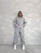 Kapşonlu Eşofman Takım - Gri - 1